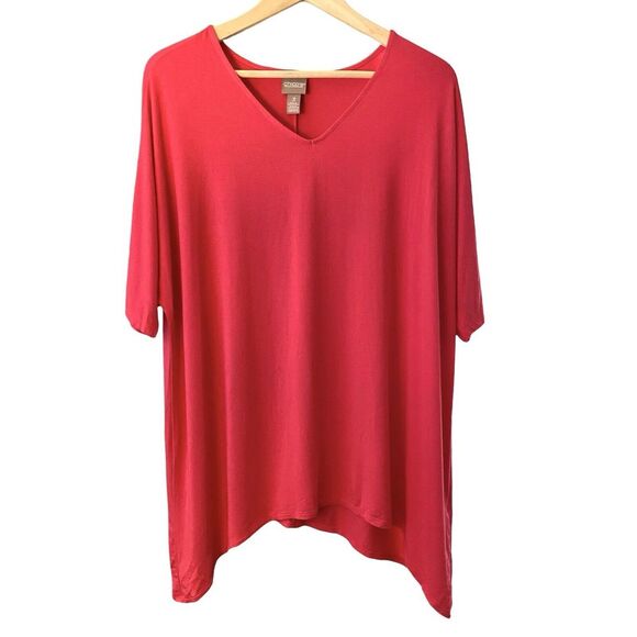 Chicos Size 3 Pink Handkerchief Hem 3/4 Sleeve Tee‎ Tunic - Picture 1 of 4